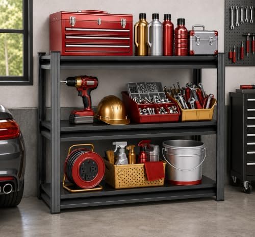 Metal Garage Shelving Unit, Heavy Duty Adjustable Storage Shelves, Steel Shelving, 1500 LBS Capacity Shelves for Heavy Tools and Equipment, 3 Tier, 36" Wx 14" Dx 32" H - Image 2