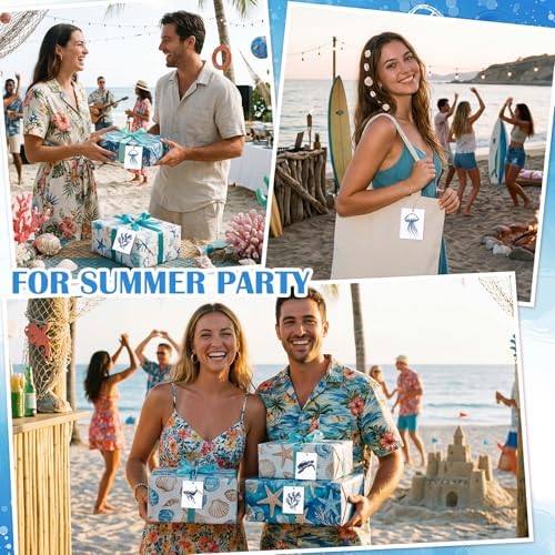 Tenceur 50 Set Watercolor Beach Gift Tags with String, Ocean Animal - Image 4