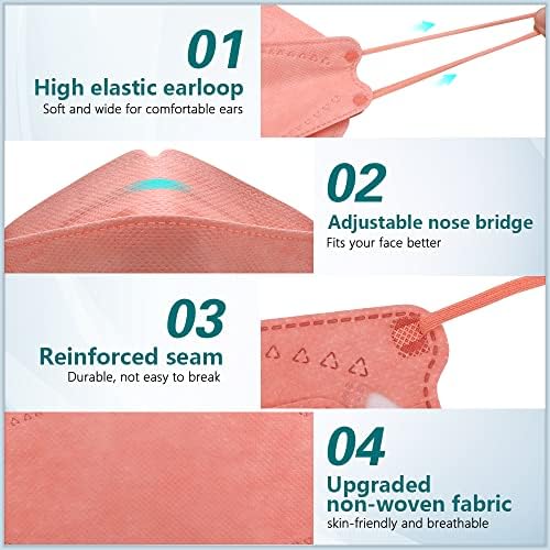 60PCS KF94 Disposable Face Mask,Individually Packaged,Fish Mouth Type 4-Ply Breathable Mask with Adjustable Nose,Daily Use. (Color-B) - Image 5