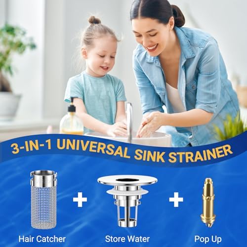 Bathroom Sink Drain Strainer, Pop-Up Bathroom Sink Stopper with Removable Stainless Steel Hair Catcher Basket, Universal Fit for US Bathroom Sinks, Showers & Floor Drains (4pcs) - Image 4