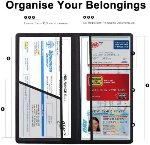 Car Registration and Insurance Card Holder, PU Leather, Carbon Fiber Black - Image 3