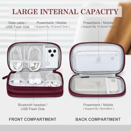FYY Electronic Organizer, Travel Tech Pouch Bag, Cable Organizer Wine Red - Image 3