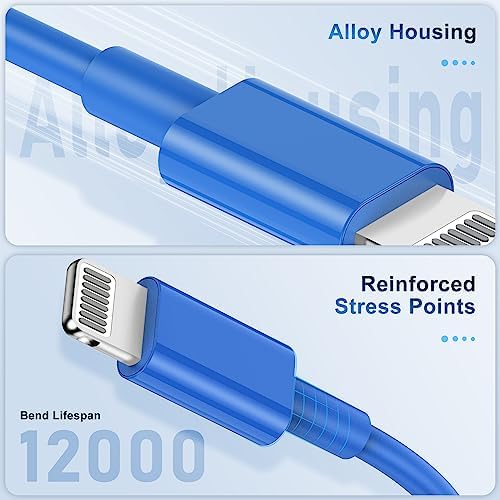 3 Pack Apple MFi Certified iPhone Charger Cable 6ft, Apple Lightning to USB Cable Cord 6 Foot, 2.4A Fast Charging Apple Phone Long Chargers for iPhone 14/13/12/11/11Pro/X/XS/XR/XS Max/8/7/6 Blue - Image 3