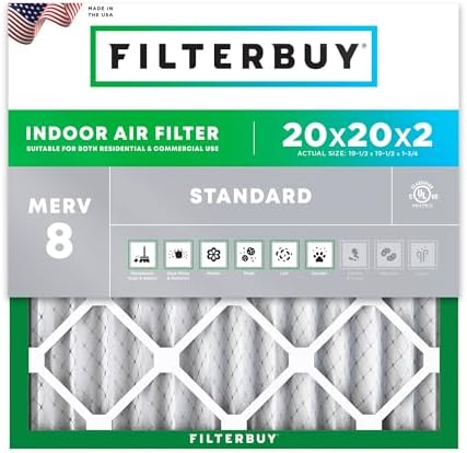 Filterbuy 20x20x2 Air Filter MERV 8 Dust & Allergy Defense (1-Pack) by Filterbuy