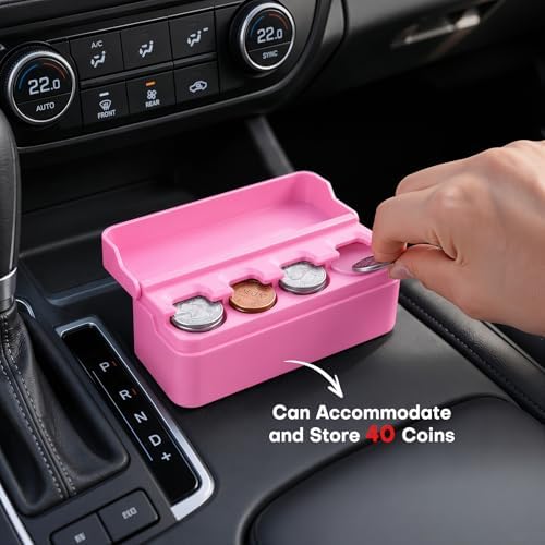 SINGARO Coin Holder for Car, Coin Change Organizer Compatible with Coins of Different Sizes, Dash-Mounted Holder Suitable for Most Cars, Trucks(2PCS Pink) - Image 4