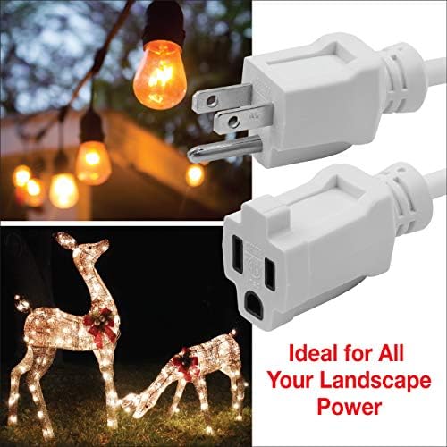 Clear Power 15 ft (2-Pack) Indoor/Outdoor Extension Cord 16/3 SJTW, White, Water, Weather Resistant & Flame Retardant, 3 Prong Grounded Plug, CP10206X2 - Image 4