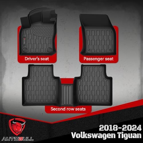 Floor Mats Compatible with Volkswagen VW Tiguan 2018-2024, All Weather TPE Floor Liners, Custom Fit Car mats, 1st & 2nd Row, Black - Image 2