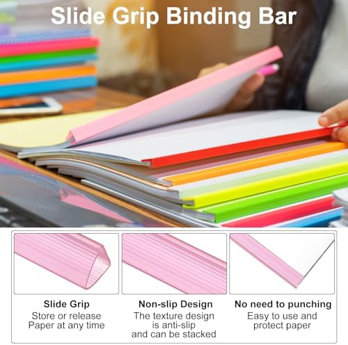 PATIKIL 30Pcs Binding Bars, 13x15mm Binding Bars Slide Grip 120 Sheets Capacity A4 Size Report Binder Presentation Binder for Study Office Report Cover Resume, Transparent Red - Image 4