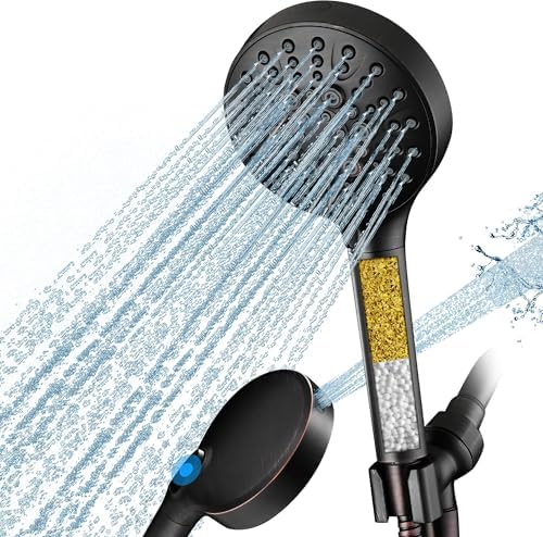 BRIGHT SHOWERS Filtered Shower Head with Handheld, High Pressure 9 Spray Mode Showerhead with Long Hose and Bracket, Water Softener Filters Beads for Hard Water - Removes Chlorine, Oil-Rubbed Bronze by BRIGHTSHOWERS