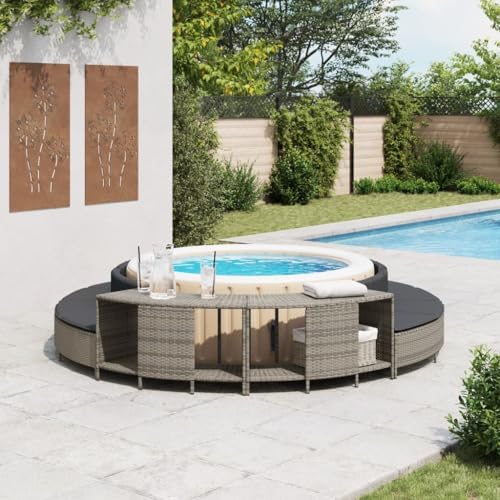 Storage Shelves for Hot Tub 2 Pcs Gray Poly Rattan - Image 2