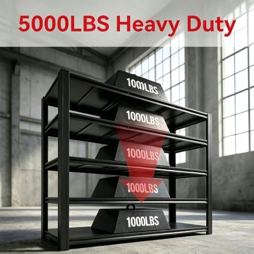 5-Tier Heavy Duty Garage Shelving, 5000LBS Capacity, 84" H x 62" W x 24" D, Boltless Adjustable Metal Storage Rack for Garage, Warehouse, Basement, Shop, Pantry, Black - Image 4