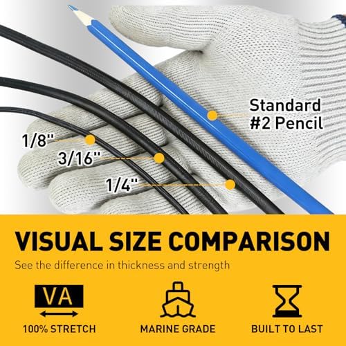 Heavy Duty Bungee Cord Roll, 3/16" x 110ft Marine Grade Outdoor Bungee Cords, Black Super Elastic Shock Cords, Long Cord for Cargo, Camping, Bike Racks, Tents - Image 4