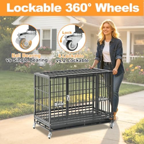 Homey Pet 3 Pack Three Tier 37" Heavy Duty Stackable Dog Crate with Wheels - Image 6