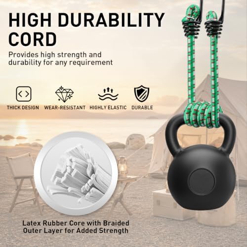 Bungee Cords Heavy Duty Outdoor: 20 Pcs Premium Rubber Bungee Cords with Hooks in a Storage Jar Includes 10", 18", 24", 30", 36", 48" Bungee Cord for Camping, Tent, Fastening Items - Image 6