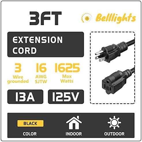 2 Pack 3FT 16AWG SJTW Heavy Duty 3 Prong ETL Extension Cord Indoor Outdoor - Image 3