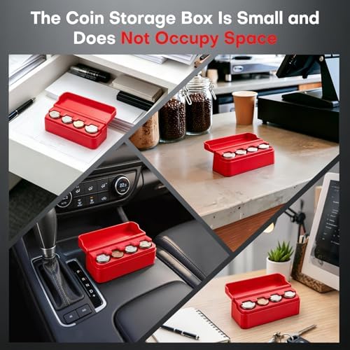 SINGARO Coin Holder for Car, Coin Change Organizer Compatible with Coins of Different Sizes, Dash-Mounted Holder Suitable for Most Cars, Trucks(2PCS Red) - Image 6