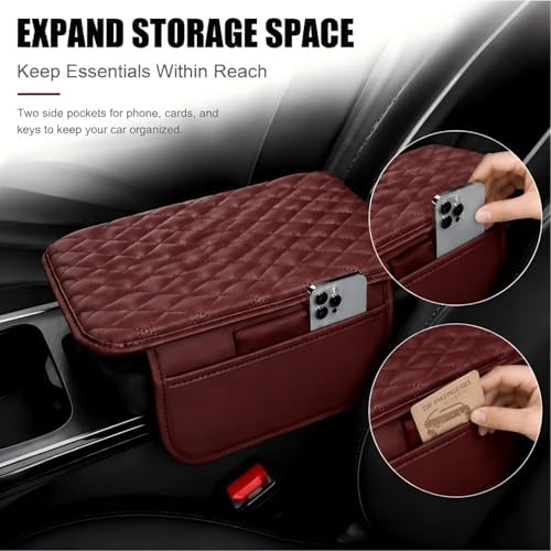 Car Center Console Cover, Upgraded Microfiber Leather Car Armrest Cover Cushion, Scratch-Resistant Armrest Storage Pad with 2 Storage Bags, Universal for SUV, Sedan, Truck (Red) - Image 4