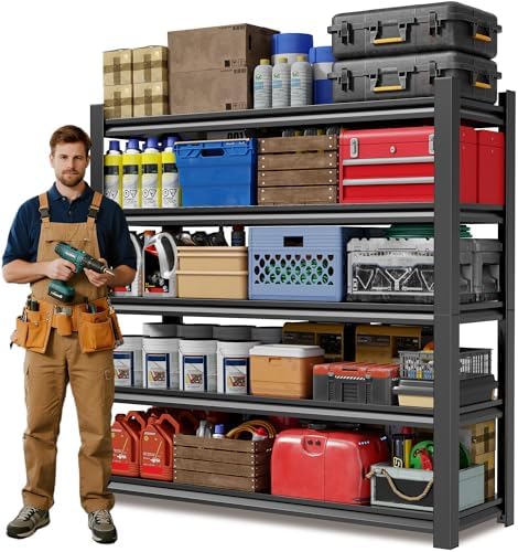 JHYKHG 72" W Storage Shelves,5-Tier Heavy Duty Garage Shelving,Adjustable Shelving Unit,Metal Shelf,Boltless Assembly Rack for Warehouse,Shed,3,000 lb Load,24 x 48 x 72 Inches,Black by Unknown