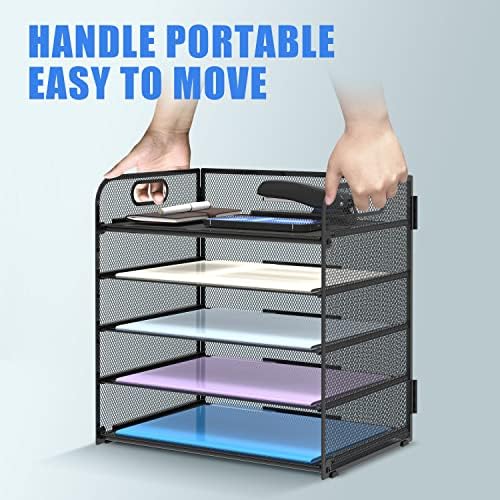 Supeasy 5 Trays Paper Organizer Letter Tray with Handle-Mesh Desk File Holders, Paper Sorter Desk Organizer for Office, Home, Classroom or School - Image 5