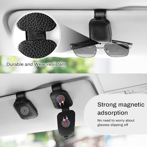 SINGARO 2PCS Sunglasses Holder for Car, Leather Magnetic Buckle Sun Visor Sunglass Clip, Ticket Card Storage Glasses Clip, Car Interior Accessories for Men and Women（Black） - Image 7