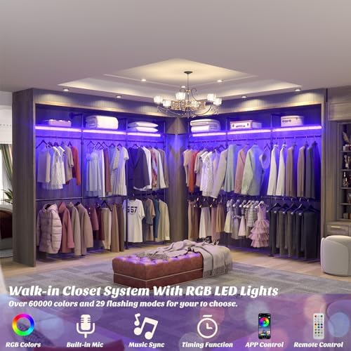 Aheaplus Industrial Pipe Clothing Rack, 118.3'' Closet System with RGB LED - Image 2