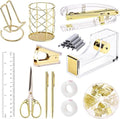 suniya Office Supplies,Gold Desk Accessories,with Stapler,Tape Dispenser,Pen Holder,Scissors,Phone Stand,Staple Remover,Ballpoint Pen,Clear Tape, Staples,Ruler,Clips,Best Gift for Business or Boss by suniya