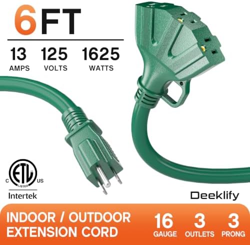 6FT 16 Gauge Green Outdoor Extension Cord with Multiple Outlets - Image 2