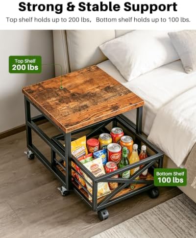 Mini Fridge Stand with Storage Shelf and Wheels, Rolling Mini Fridge Cart, Heavy Duty Refrigerator Stand for Mini Fridge, Dorm Room, Bedroom, Office, Rustic Brown - Image 5