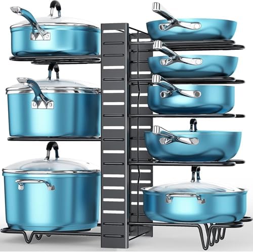 ORDORA Pots and Pans Organizer Under Cabinet 16.6", 8-Tier Adjustable Rack by ORDORA