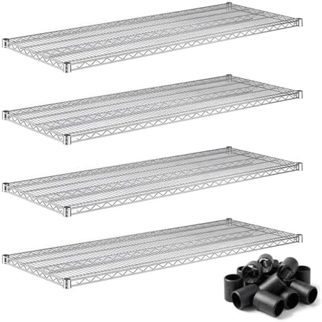 24" x 60" Wire Shelving Add-On Shelf 4 Pack, NSF Chrome Replacement for Metal Rack Systems by Zedfire