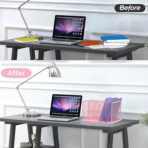 Kuntine.B 5-Section Upright Desk File Organizer Pink 1 Pack - Image 3