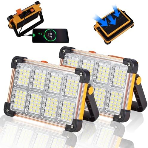 YXQUA 2 Pack 120W Solar Rechargeable Work Light, 144 LED 10000LM, IP65 by YXQUA