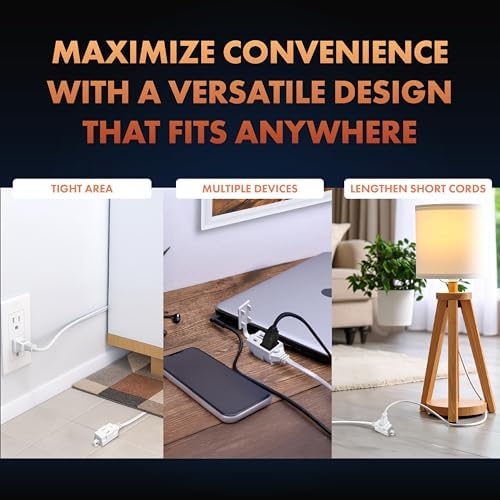 Newhouse Electric 12-Foot 2-Prong Indoor Outlet Extension Cord with Tamper Guard CTCORD12FT-WH Slim Indoor Extension Cord and Cube Tap for Home Essentials, Apartments, and Home Improvement Projects - Image 4