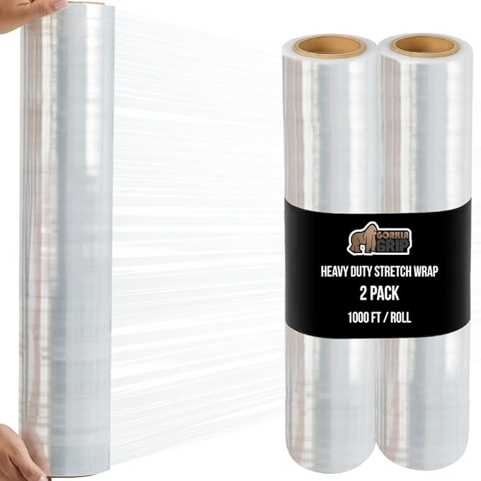 GORILLA GRIP 500% Stretch Film Heavy Duty Plastic, 2 Pack 1000ft Shrink Wrap by GorillaGrip