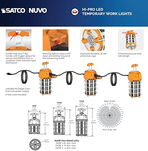 Satco S38975 Hi-Pro High-Lumen LED Temporary Work Light, 5000K, White, 150 Watts - Image 3
