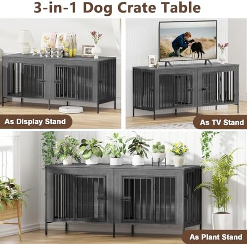 EasyCom 55.12" Dog Crate Furniture for 1 or 2 Dogs, 0-20 Pounds, Dark Grey - Image 4