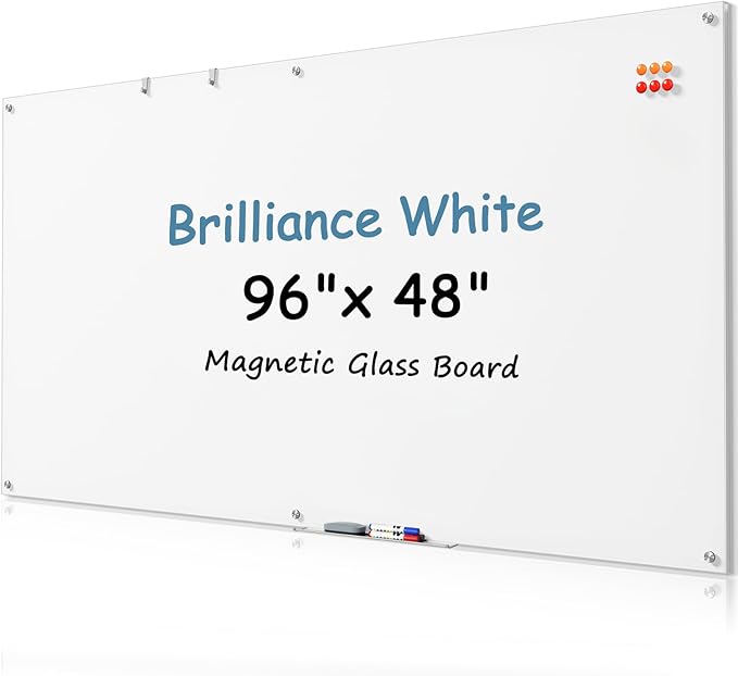 MaxGear Glass White Board 96"x48", Magnetic Glass Dry Erase Board by MaxGear