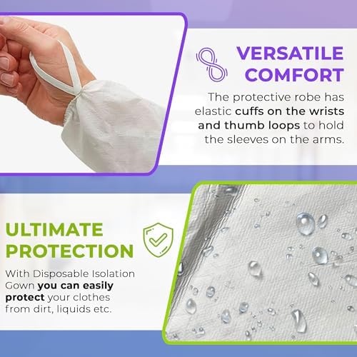 AMZ Medical Supply Disposable Isolation Gown, 2X-Large, White Microporous 50 GSM, Elastic Wrists, Thumb Loops, Waist and Neck Ties, No Pockets, Unisex Fit - Image 4
