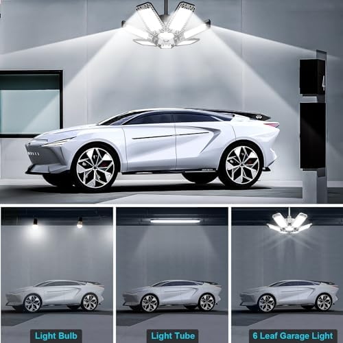 LED Garage Light 4 Pack - 200w 20000LM 6500K Garage Lights Ceiling LED with 7+1 Adjustable Panels, Shop Lights Screw in E26 E27 Bulb Socket for Workshop, Storage Room, Basement, Warehouse - Image 3