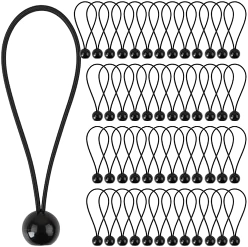 50PCS Ball Bungee Cords Heavy Duty Canopy Tarp Tie Downs, for Camping, Shelter, Cargo, Tent Poles UV Resistant - Black (Black, 12 inch) by YJTSWDXY