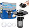 Bathroom Sink Drain Strainer, Pop-Up Bathroom Sink Stopper with Removable Stainless Steel Hair Catcher Basket, Universal Fit for US Bathroom Sinks, Showers & Floor Drains (1pcs-Black) by YourSimplifiedHome