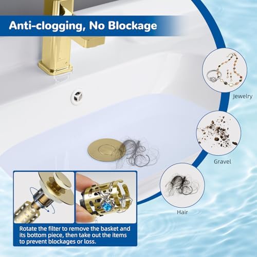 Hibbent 2 PCS Upgraded 3 in 1 Bathroom Sink Drain Strainer, Pop Up Stopper - Image 2