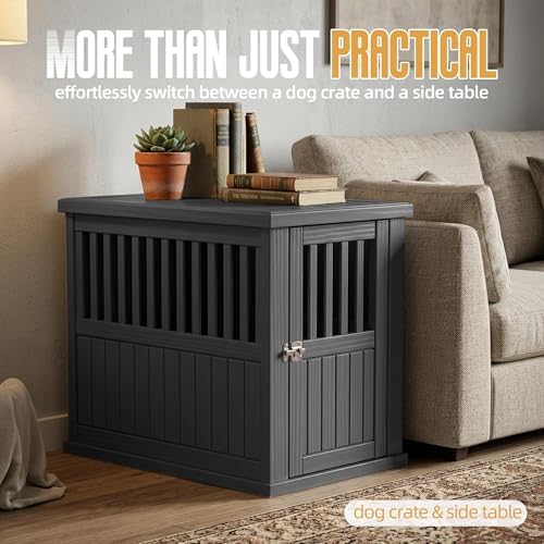 29.65 Inch Small Dog Crate Furniture, Black - Image 2
