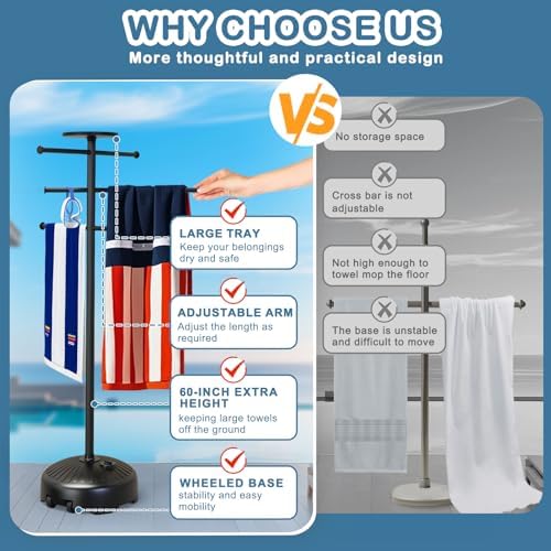 Pool Towel Rack with Wheels and Storage Tray for Indoor Outdoor Use - Image 5