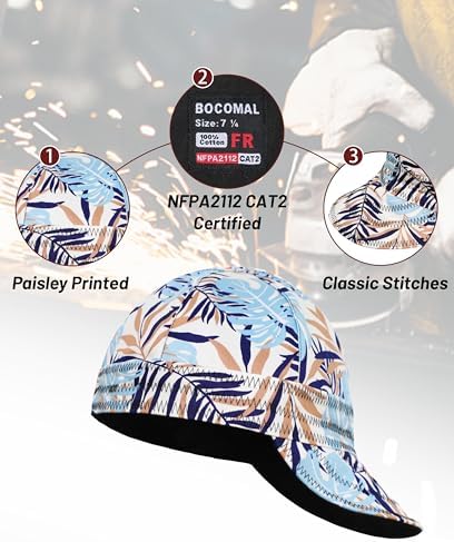 BOCOMAL FR Welding Cap Paisley Printed CAT2 Midweight 6 Pannel Welder Caps - Image 3