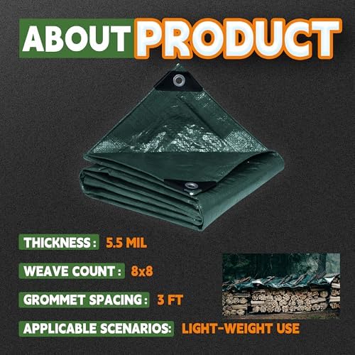 RAINDEWAY Green Tarp 6x8 Feet(10 Pack),5.5Mil Waterproof Poly Tarps Cover - Image 6