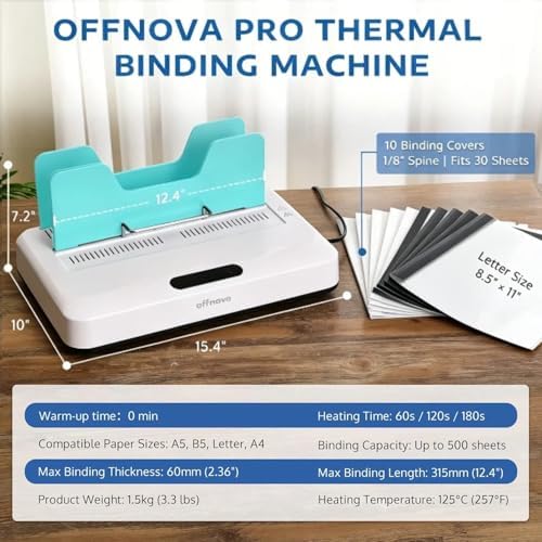 OFFNOVA Thermal Binding Machine 500 Sheets Capacity, No Preheat, Air Cooling, Book Binder Machine with 10 Binding Covers, for A4/A5/Letter Size Business Documents, Office and Homeschool Projects - Image 5