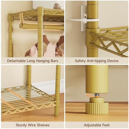 ONBRILL F5 Heavy Duty Clothes Rack Freestanding Modular Closet System Gold - Image 6