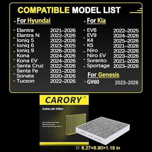 Cabin Air Filter w/Activated Carbon for Hyundai, Kia, Genesis - Tucson, Elantra, Santa Fe, Santa Cruz, Sportage, Sorento, Sonata, Ioniq 5, Ioniq 6, K5, Elantra N, Niro, EV6, EV9, GV60, CF820 - Image 3