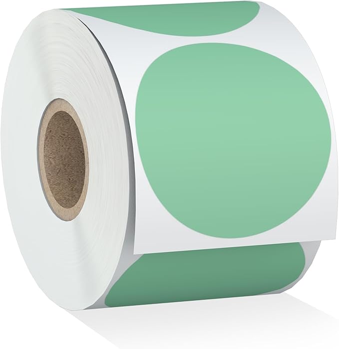 Misofuki 2" 750 Labels Green Circle Direct Thermal Stickers Labels Roll by Misofuki